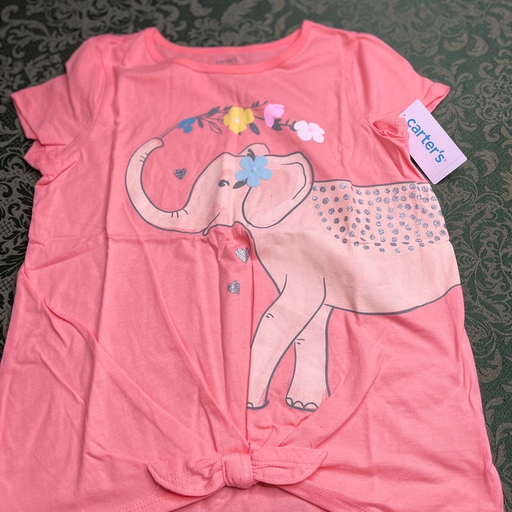 NWt 14 10 7 12 8 6 elephant 3d flowers easter party shirt top birthday carters - Picture 2 of 9